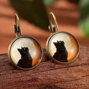 Moonlit Black Cat Silhouette Earrings